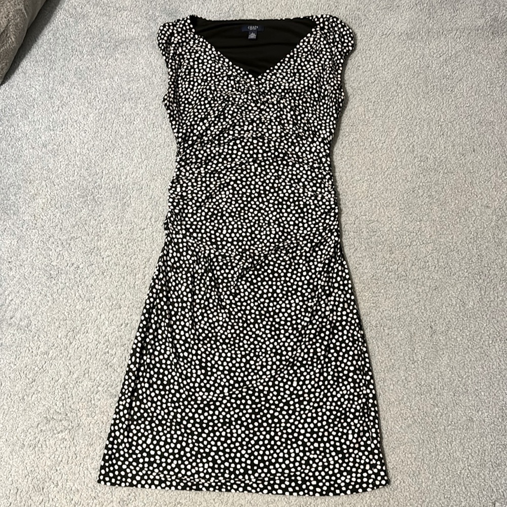 Chaps Black and White Wrap Midi Dress